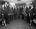 1- Joyce Tawes, Flight Attendant; 2- Walt Rollins, VP Marketing; 3- Steve Bradley, District Sales Manager LAX; 4- Jim Justice, District Sales Manager SJC; 5- Nickie Nick, Station Manager SAC; 6- George Cornelius, District Sales Manager SFO; 7- Dave Keeton, Station Manager SFO; 8- Brody Tyler, Station Manager ACV; 9- ???, 10- Don Boyle, Director of Sales 11- ???; 12- Jim Zamensky, Station Manager FAT; 13- Jack Green baum, Sales Representative SFO; 14- Paul Goldman, Director of Internet/Agency Sales; 15- Mary Jane Kiehl, Flight Attendant (Submitted by Tom Bailey)