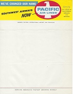 Southwest Airways/Pacific Air Lines Transition Stationery (Submitted by Jenny Ahn)